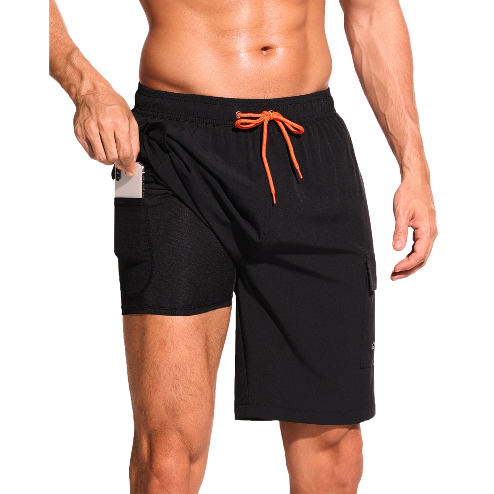 SILKWORLD Men's 9 Inch Swim Trunks With Compression Liner - Quick-Dry Bathing Suits With Cargo Pockets