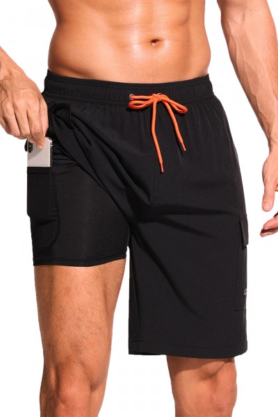 SILKWORLD Men's Swim Trunks with Compression Liner Quick Dry Bathing Suits 9 Inch Swimming Shorts with Cargo Pockets