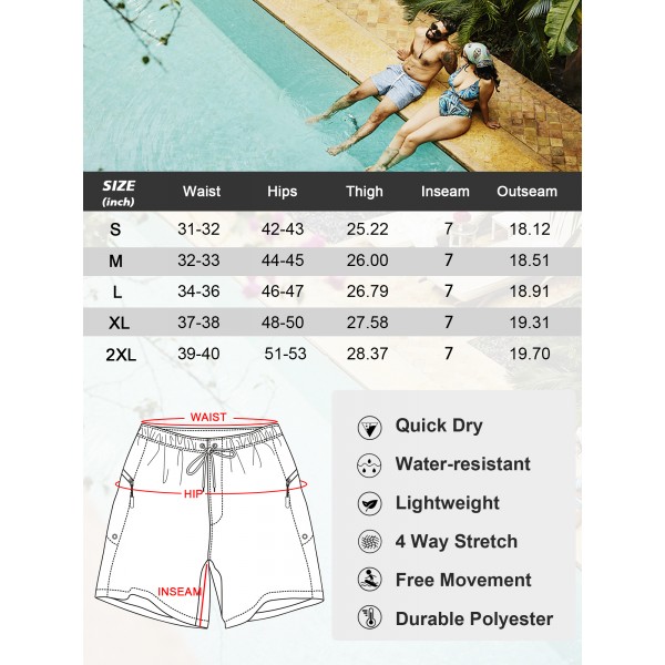 SILKWORLD Mens Swimming Trunks with Compression Liner Bathing Suit Quick-Dry Swim Shorts with Zipper Side Pockets