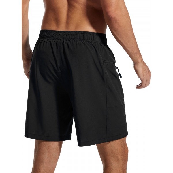 SILKWORLD Mens Swimming Trunks with Compression Liner Bathing Suit Quick-Dry Swim Shorts with Zipper Side Pockets