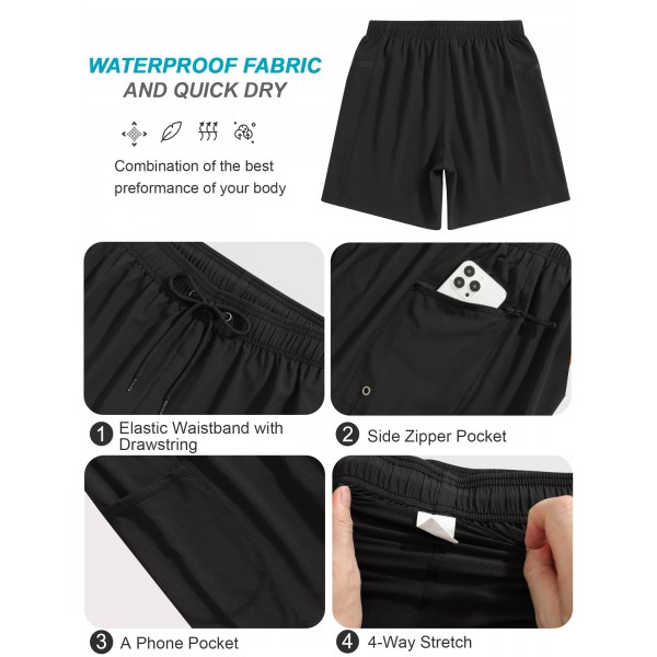 SILKWORLD Mens Swimming Trunks with Compression Liner Bathing Suit Quick-Dry Swim Shorts with Zipper Side Pockets