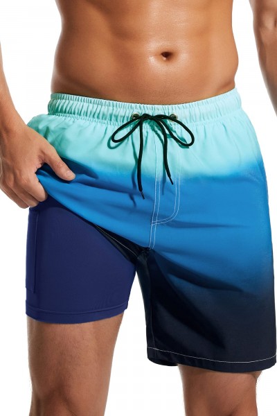 SILKWORLD Mens Swim Trunks 2 in 1 Quick Dry Swim Shorts Men's Bathing Suits with Compression Liner