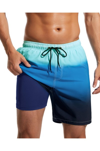 SILKWORLD Mens Swim Trunks 2 in 1 Quick Dry Swim Shorts Men's Bathing Suits with Compression Liner