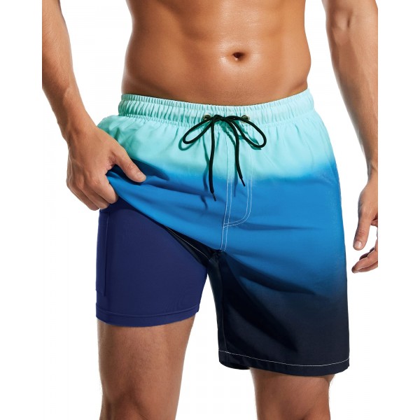 SILKWORLD Mens Swim Trunks 2 in 1 Quick Dry Swim Shorts Mens Bathing Suits with Compression Liner