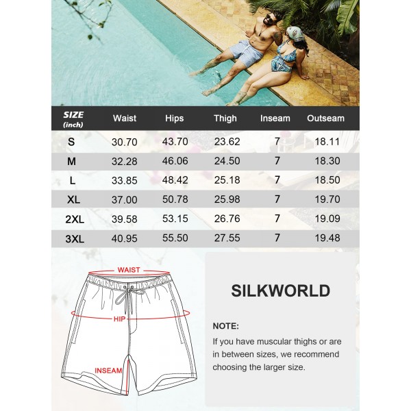 SILKWORLD Mens Swim Trunks 2 in 1 Quick Dry Swim Shorts Mens Bathing Suits with Compression Liner