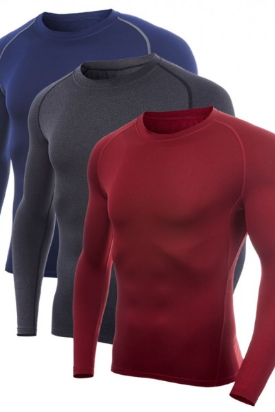 SILKWORLD Men's Long-Sleeve Compression Shirt Base-Layer Running Top