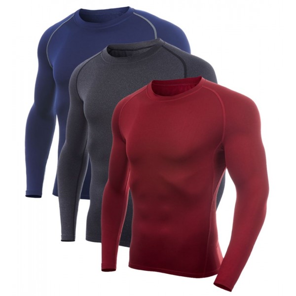 SILKWORLD Mens Long-Sleeve Compression Shirt Base-Layer Running Top