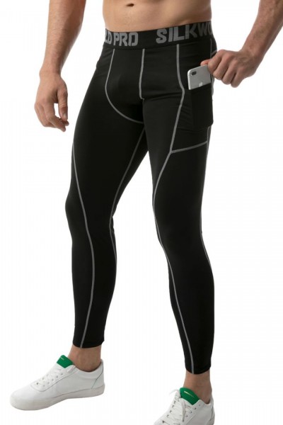 SILKWORLD Men's 1~3 Pack Compression Pants Pockets Cool Dry Gym Leggings Baselayer Running Tights