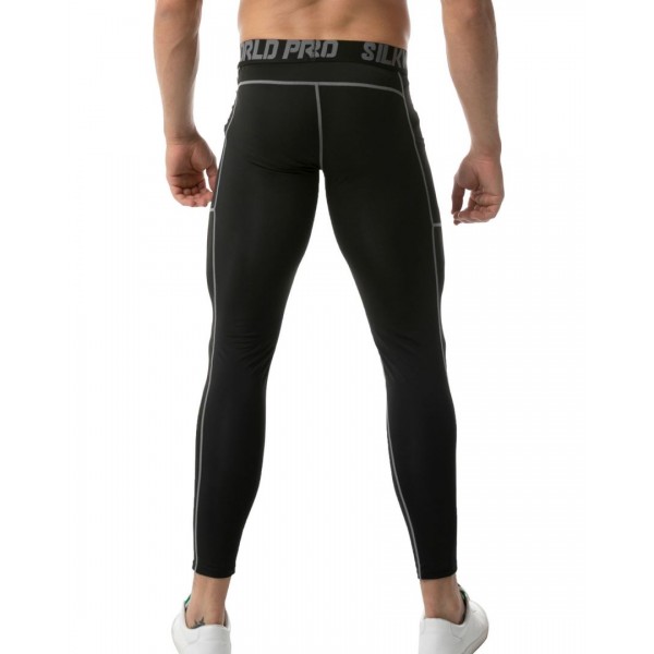 SILKWORLD Mens 1~3 Pack Compression Pants Pockets Cool Dry Gym Leggings Baselayer Running Tights