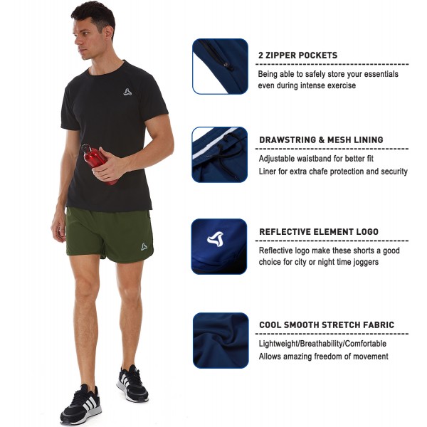 SILKWORLD Mens Workout Shorts Stretch Running Shorts Quick Dry Lightweight Summer Shorts with Zipper Pockets (Pack of 1,2,3)