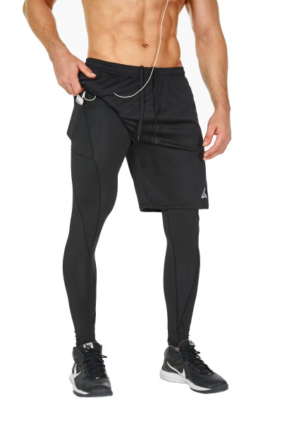 SILKWORLD Men's 2 in 1 Running Pants Compression Athletic Pants Workout Legging with Zipper Pockets