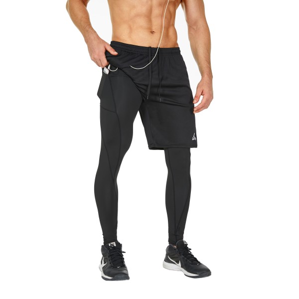 SILKWORLD Mens 2 in 1 Running Pants Compression Athletic Pants Workout Legging with Zipper Pockets