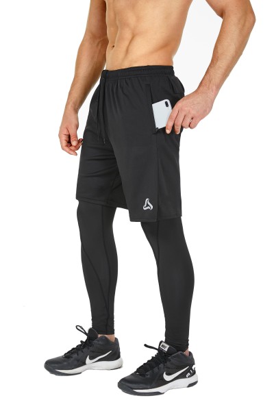 SILKWORLD Men's 2 in 1 Running Pants Compression Athletic Pants Workout Legging with Zipper Pockets