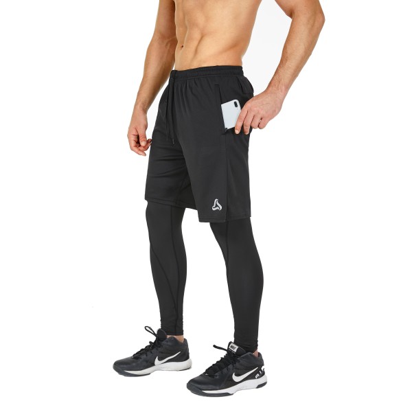 SILKWORLD Mens 2 in 1 Running Pants Compression Athletic Pants Workout Legging with Zipper Pockets