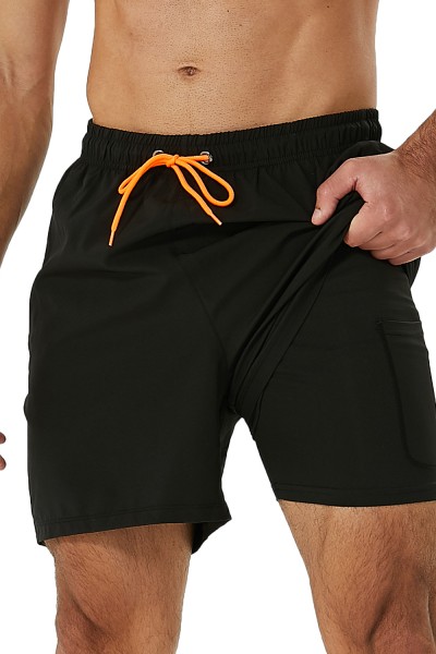 SILKWORLD Mens Swimming Trunks with Compression Liner 2 in 1 Quick-Dry Swim Shorts with Zipper Pockets 