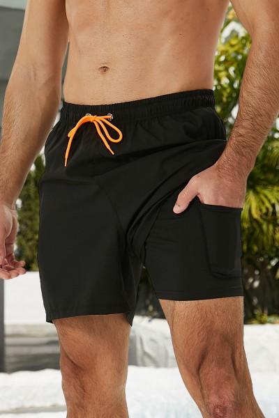 SILKWORLD Mens Swimming Trunks with Compression Liner 2 in 1 Quick-Dry Swim Shorts with Zipper Pockets 