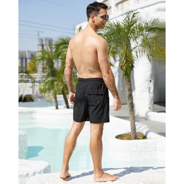 SILKWORLD Mens Swimming Trunks with Compression Liner 2 in 1 Quick-Dry Swim Shorts with Zipper Pockets