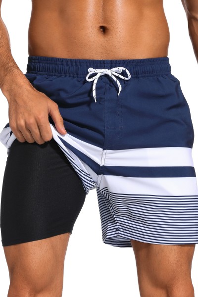 SILKWORLD Quick Dry Mens Swimming Trunks with Compression Liner Bathing Suit Swim Shorts with Zip Pockets