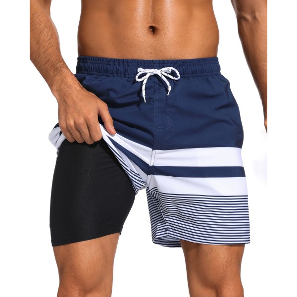 SILKWORLD Quick Dry Mens Swimming Trunks with Compression Liner Bathing Suit Swim Shorts with Zip Pockets