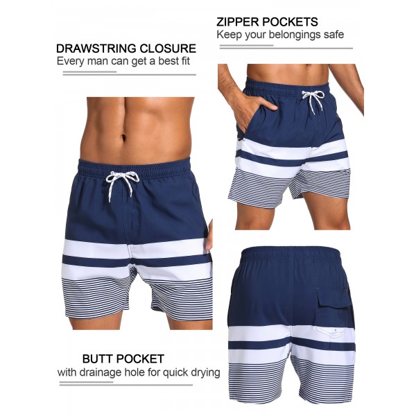 SILKWORLD Quick Dry Mens Swimming Trunks with Compression Liner Bathing Suit Swim Shorts with Zip Pockets