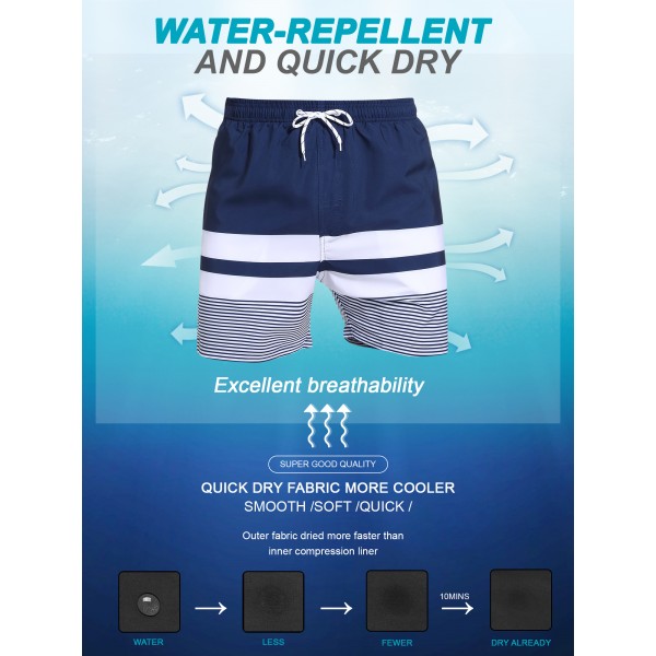 SILKWORLD Quick Dry Mens Swimming Trunks with Compression Liner Bathing Suit Swim Shorts with Zip Pockets