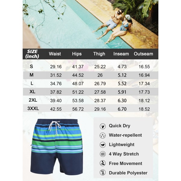 SILKWORLD Quick Dry Mens Swimming Trunks with Compression Liner Bathing Suit Swim Shorts with Zip Pockets