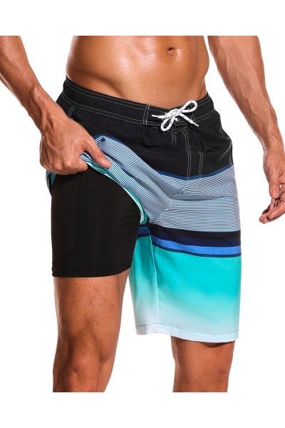 SILKWORLD Mens Swim Trunks with Compression Liner 9" Beach Board Shorts Men 2 in 1 Quick Dry Bathing Suit with Pockets 