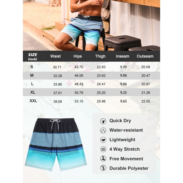 SILKWORLD Mens Swim Trunks with Compression Liner 9 Beach Board Shorts Men 2 in 1 Quick Dry Bathing Suit with Pockets