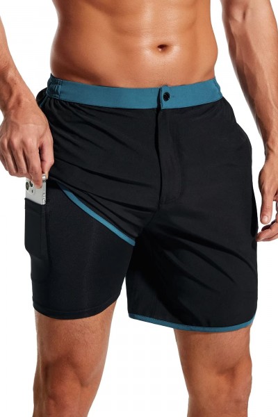 SILKWORLD Mens 2 in 1 Swim Trunks Quick Dry 7 Inch Beach Shorts with Compression Liner and Pockets 