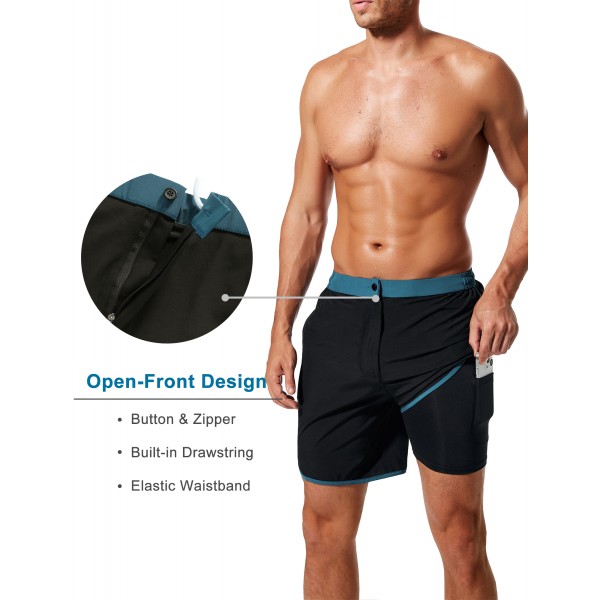 SILKWORLD Mens 2 in 1 Swim Trunks Quick Dry 7 Inch Beach Shorts with Compression Liner and Pockets